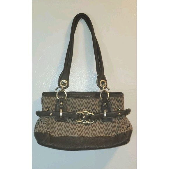 Wilsons Leather Handbags - Vtg Y2K Wilson Leather Brown Signature Belt Accent Leather Trim Shoulder Handbag